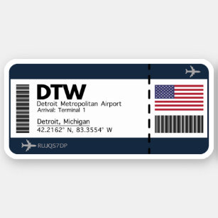 DTW Detroit Boarding Pass - Ticket für Vereinigte  Aufkleber