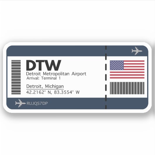 DTW Detroit Boarding Pass - Ticket für Vereinigte  Aufkleber (Vorderseite)