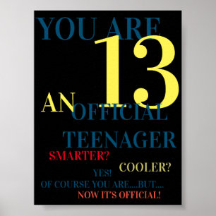 Du bist 13 Offizielle Teenager für Jungen zum Gebu Poster