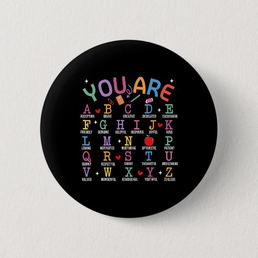 Du bist Buchstaben Alphabet Lerne Abcs Inspiration Button (Vorderseite)