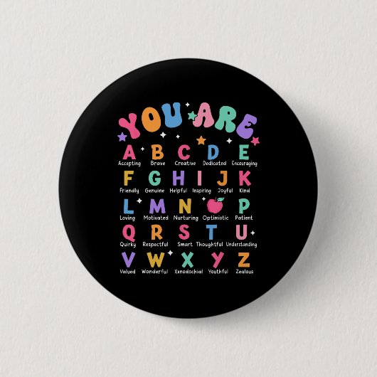 Du bist Buchstaben Alphabet Lerne Abcs Inspiration Button (Vorderseite)