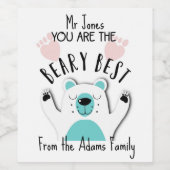 Du bist der beerkälteste Lehrer danke Weinetikett (Einzelnes Label)