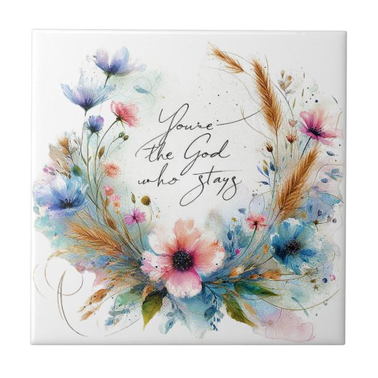 Du bist der Gott, der Bleibe, Aquarellblume Fliese (Vorderseite)