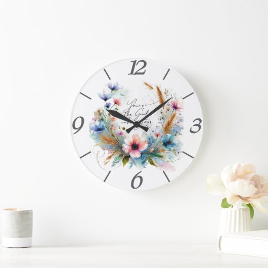 Du bist der Gott, der Bleibe, Aquarellblume Große Wanduhr (Zuhause)