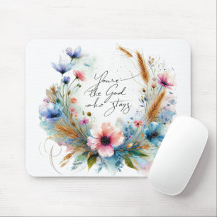 Du bist der Gott, der bleibt, Aquarell-Blumen Mousepad