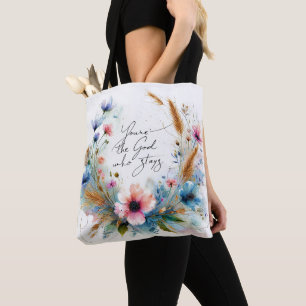 Du bist der Gott, der bleibt, Aquarell-Blumen Tasche