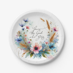 Du bist der Gott, der bleibt, Aquarell floral Pappteller