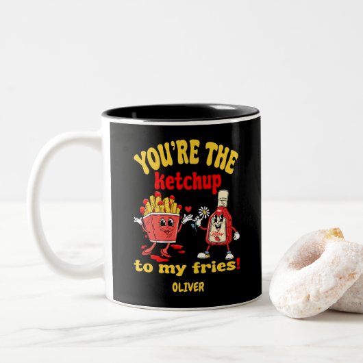 Du bist der Ketchup zu meinem Niedlichen Cartoon Zweifarbige Tasse (Mit Donut)