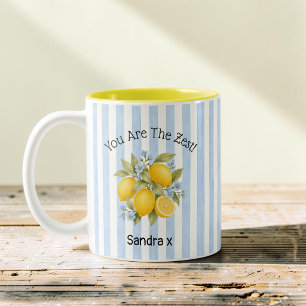 Du bist der Zest Floral Lemon Blue Stripe Becher Zweifarbige Tasse