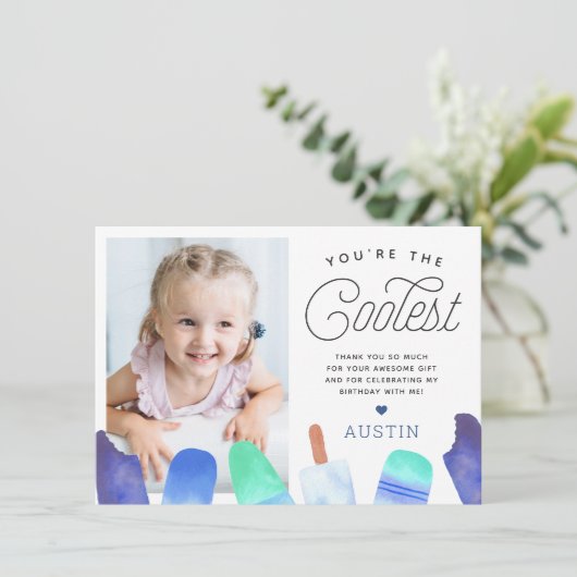 Du bist die Coolste | Popsieme Theme Kids Foto Dankeskarte (Stehend Vorderseite)