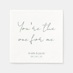 Du bist die One White & Olive Green Cursive Weddin Serviette