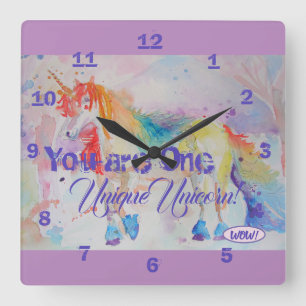 Du bist ein einzigartiges Einhorn! Regenbogen Mädc Quadratische Wanduhr
