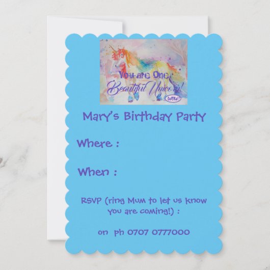 Du bist ein schönes Einhorn! Einladung zum Geburts (Vorderseite)