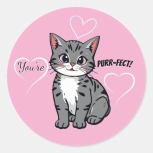 Du bist eine perfekt animierte Katze und Herzen Ro Runder Aufkleber