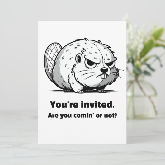 "Du bist eingeladen. Kommst du mit oder nicht?" Einladung (Stehend Vorderseite)