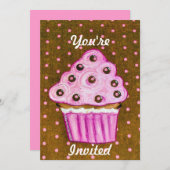 Du bist eingeladen Pink Cupcakes Einladung (Vorne/Hinten)