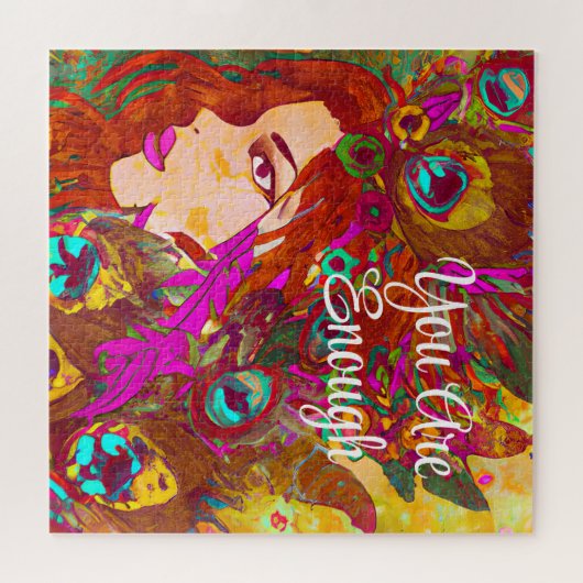 Du bist genug Abstrakte Kunst | Frauen mit Feather Puzzle (Horizontal)