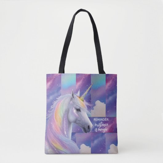Du bist genug Erinnerung Regenbogen Einhorn Tasche (Vorderseite)