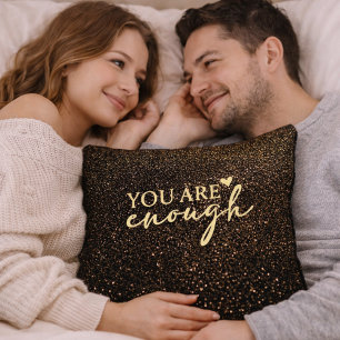 Du bist genug Schwarzes und goldenes Glitter Inspi Kissen