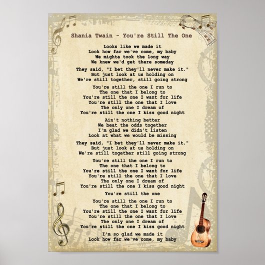 Du bist immer noch die einzige Song Lyric Gitarre  Poster (Vorne)
