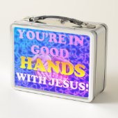 Du bist in guten Händen mit Jesus! Metall Brotdose (Rückseite)