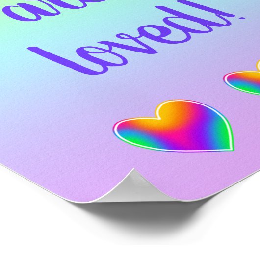 Du bist liebte Regenbogenherzen Poster (Ecke)