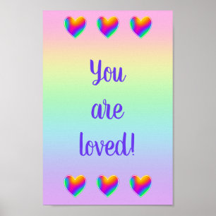 Du bist liebte Regenbogenherzen Poster