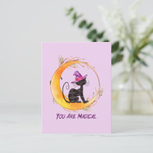 Du bist magisch - Hexe schwarze Katze auf dem Halb Postkarte