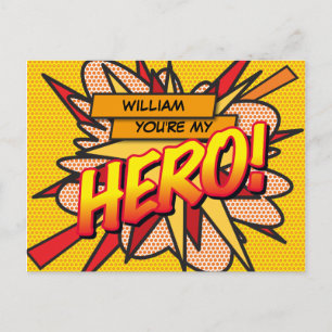 Du bist mein HERO Lustige Retro-Comic-Book-Pop-Art Postkarte