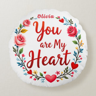 Du bist mein Herz romantische Floral auf weiß Rundes Kissen