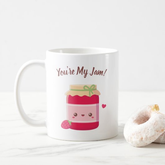 Du bist mein Jam, Niedliche Erdbeerflasche Kaffeetasse (Mit Donut)