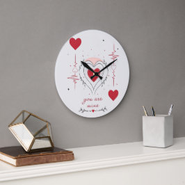 Du bist mein minimalistisches Herz-Linienkunstwerk Große Wanduhr