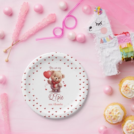 Du bist mein QTpie | Niedlicher Teddy Bär Valentin Pappteller (Party)