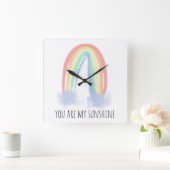 Du bist mein Sonnenschein Aquarell bemalt Regenbog Quadratische Wanduhr (Zuhause)
