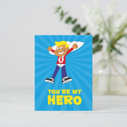 Du bist meine Heldenkarte Postkarte (Stehend Vorderseite)