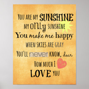 Du bist meine Sonnenschein-Wort-Kunst-Typografie Poster