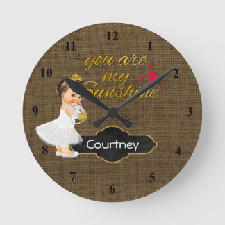 Du bist meine SonnenscheinPrinzessin | Burlap Girl Runde Wanduhr