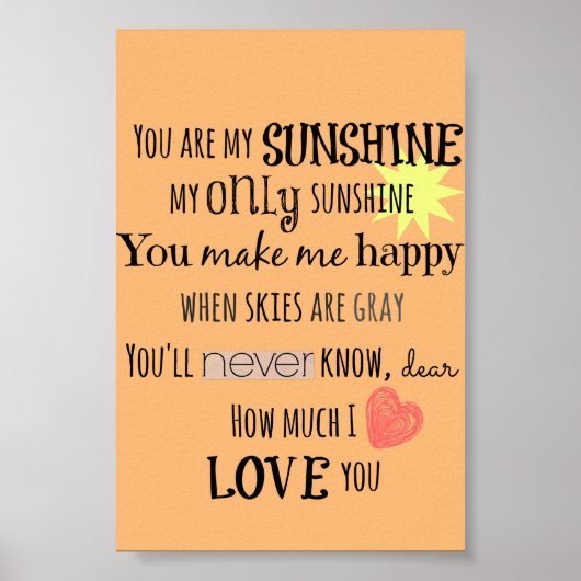 Du bist meine Sunshine Word Art Typografie Poster (Vorne)