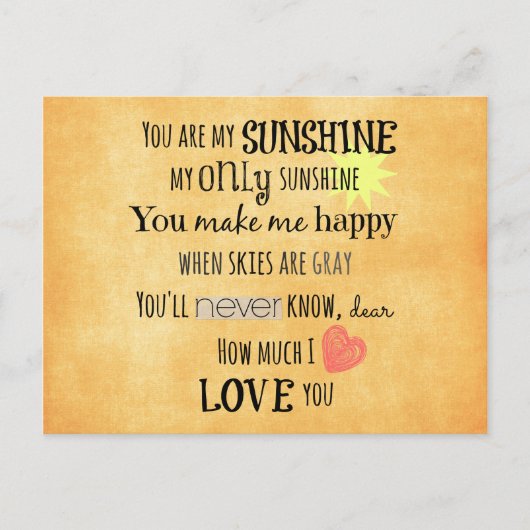 Du bist meine Sunshine Word Art Typografie Postkarte (Vorderseite)