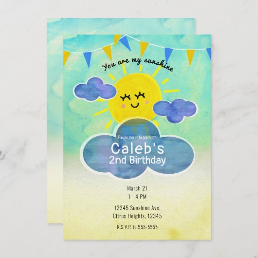 Du bist meine "Sunshine Yellow & Blue Birthday Par Einladung (Vorne/Hinten)