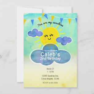 Du bist meine Sunshine Yellow & Blue Geburtstagsfe Einladung