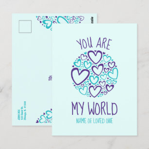 Du bist meine Welt Blaue Lila Herzen für den gelie Postkarte