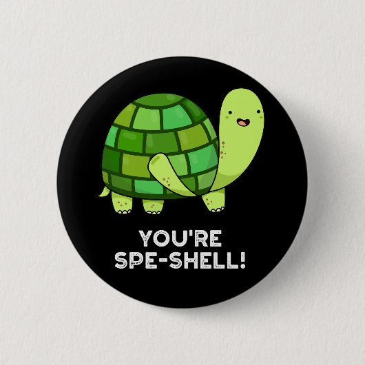 Du bist Muschel Funny Tortoise Pun Dark BG Button (Vorderseite)