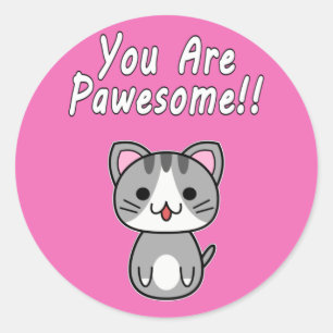 Du bist Pawesome!! Graue Tabby-Katze Weiße Schrift Runder Aufkleber
