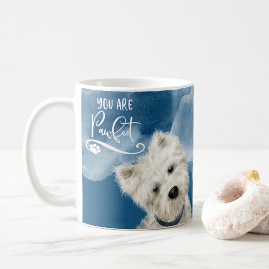 Du bist Pawfect, Westie Poodle Dog Fun Pun Blue Kaffeetasse (Mit Donut)