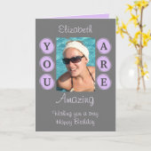 Du bist phantastischer Foto-Name Grau lila Geburts Karte (Gelbe Blume)