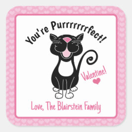 Du bist purfect Black Cat Valentine's Heart Pink Quadratischer Aufkleber