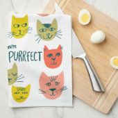 Du bist Purfect! Farbige Niedliche Katzen Blau Geschirrtuch (Viertel Falte)