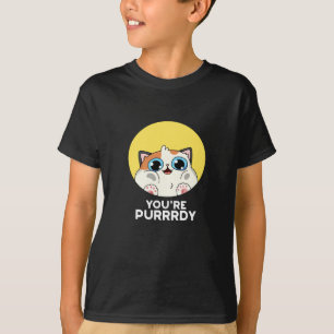 Du bist Purrdy Funny Cat Pun Dark BG T-Shirt