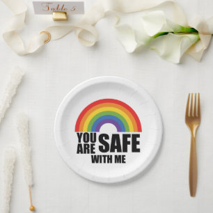 Du bist sicher bei mir LGBTQ Regenbogen Stolz Pappteller
